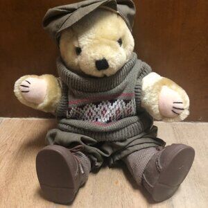 Tender Hearts Treasures Vintage Bear w/ sweater, hat and moustache 1992